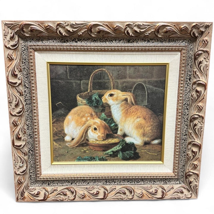 "Bunnies Meal I" Framed Oil Painting by Alfred Barber