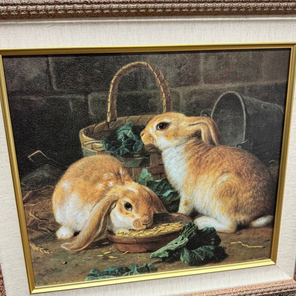 "Bunnies Meal I" Framed Oil Painting by Alfred Barber