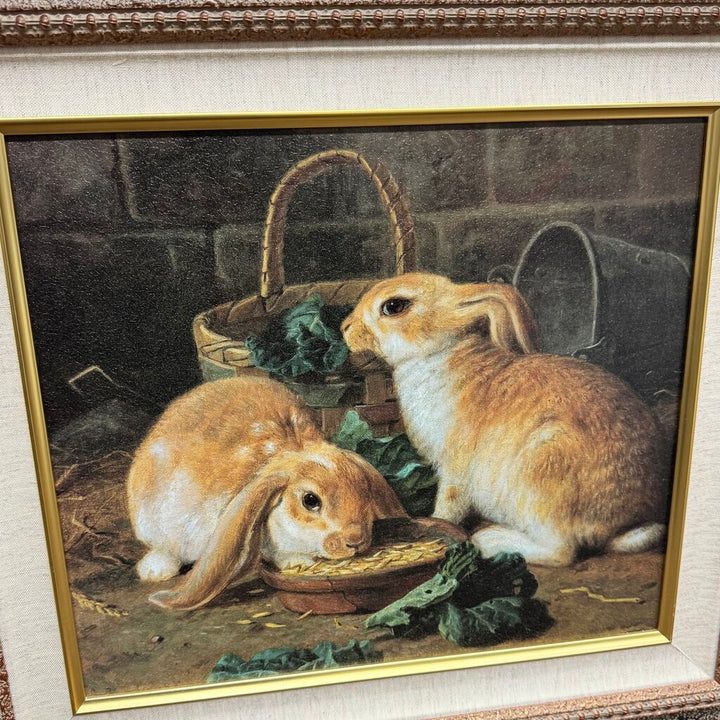 "Bunnies Meal I" Framed Oil Painting by Alfred Barber