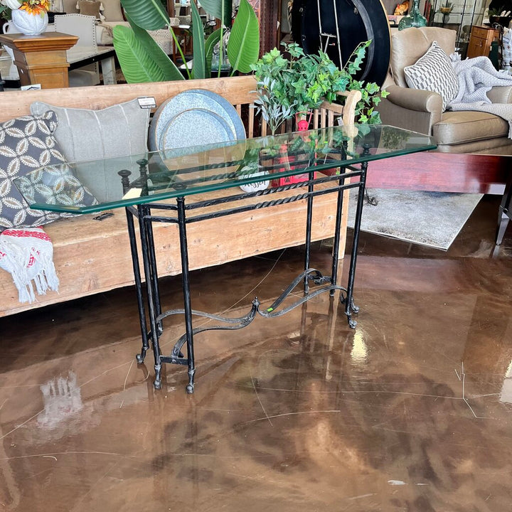 Orig Price $450 - Glass & Iron Sofa table