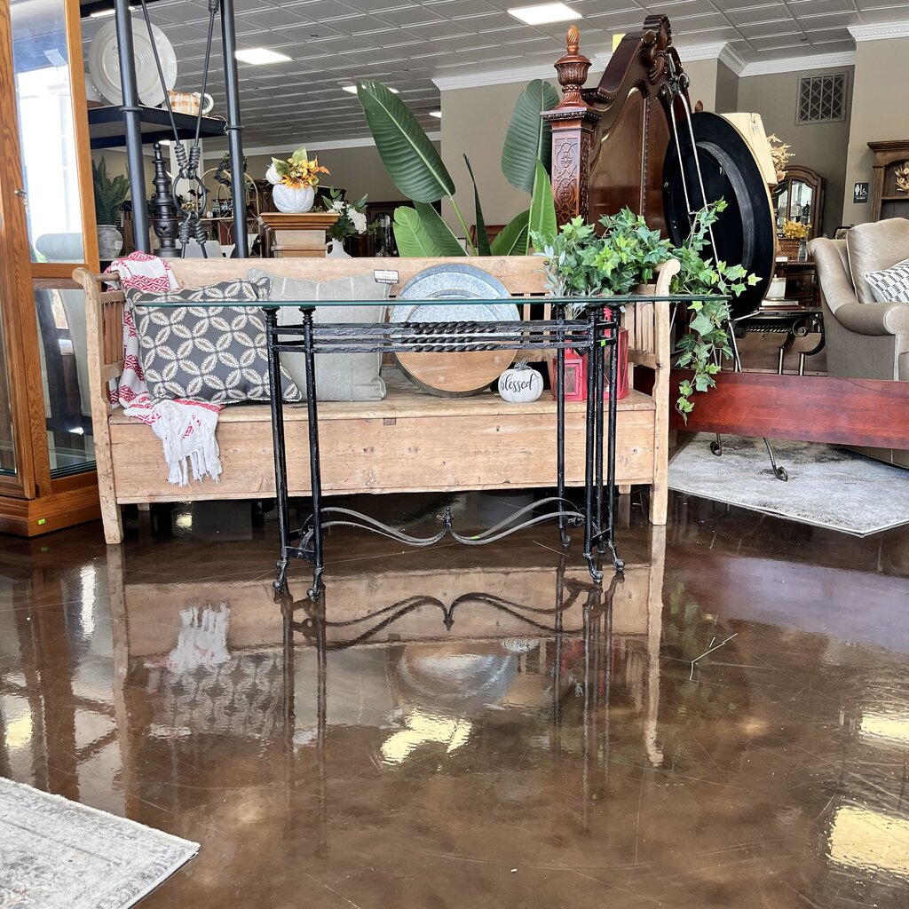 Orig Price $450 - Glass & Iron Sofa table