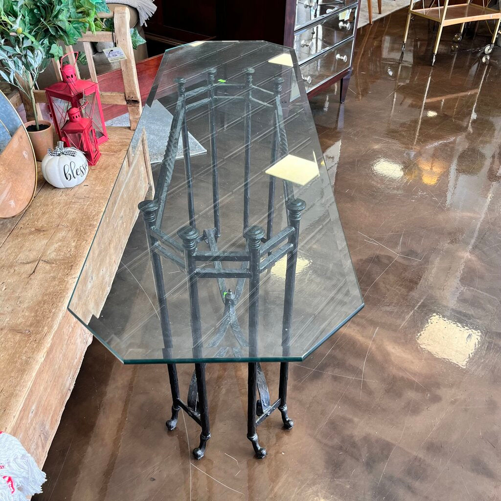 Orig Price $450 - Glass & Iron Sofa table