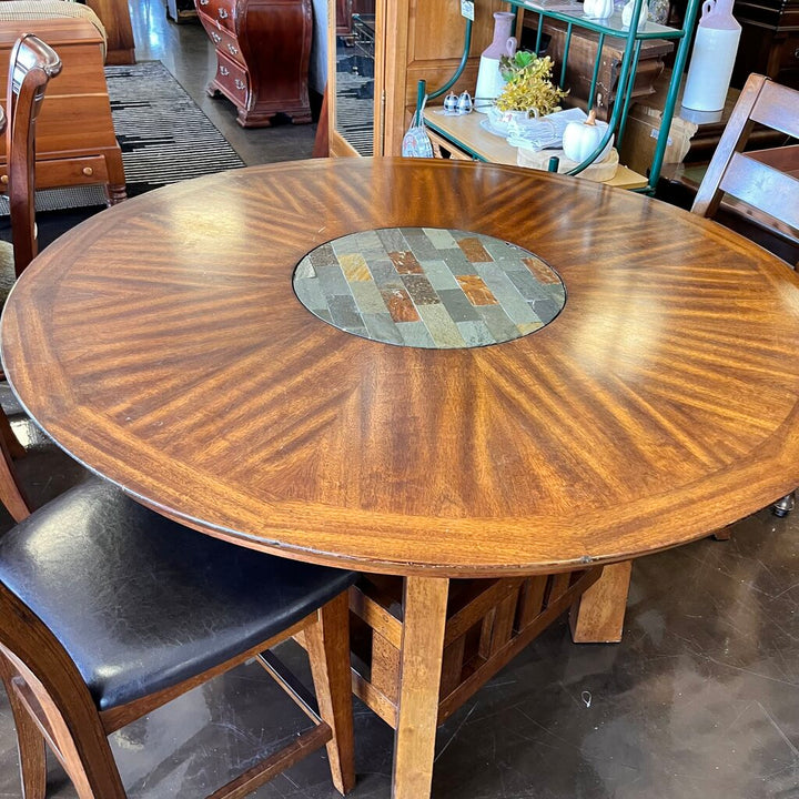 Pub Table w/ Tile Inset & 4 Stools