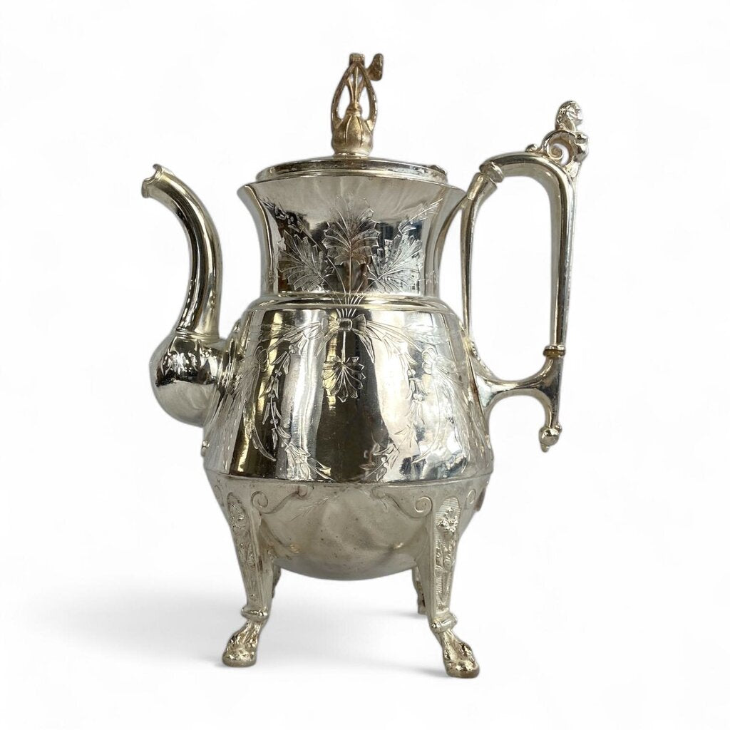 Palms & Ribbon Pattern Silverplate Coffee Pot