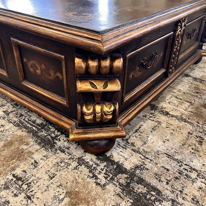 Orig Price $2000 - Carved Cocktail Table w/ Storage