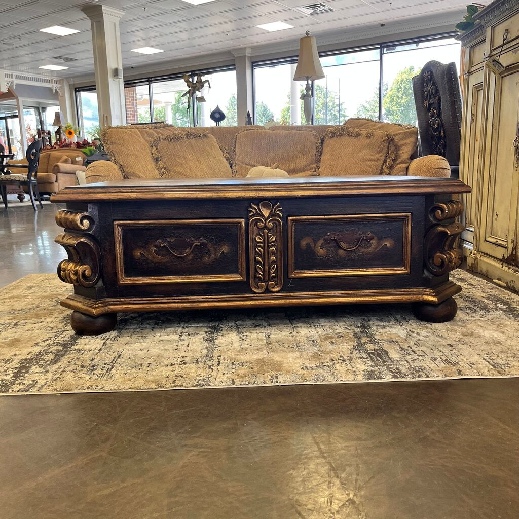 Orig Price $2000 - Carved Cocktail Table w/ Storage