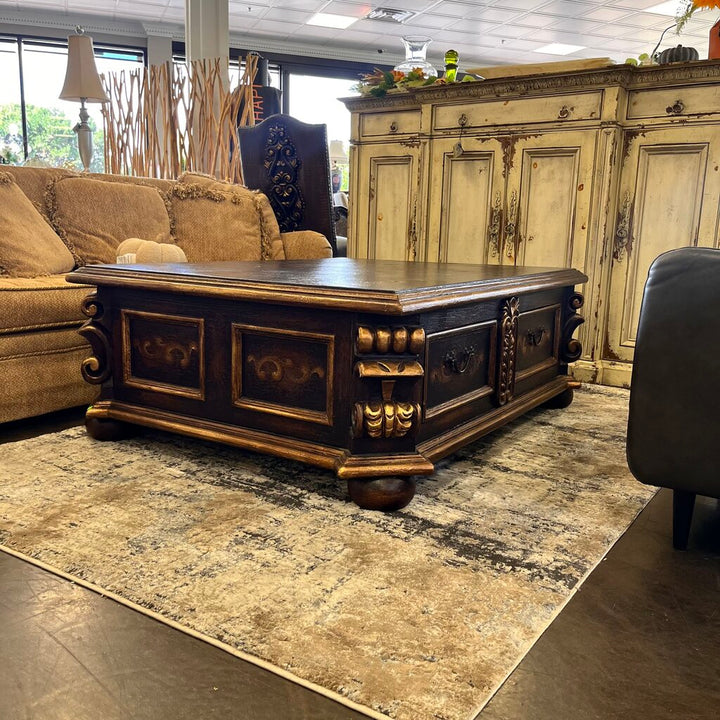 Orig Price $2000 - Carved Cocktail Table w/ Storage