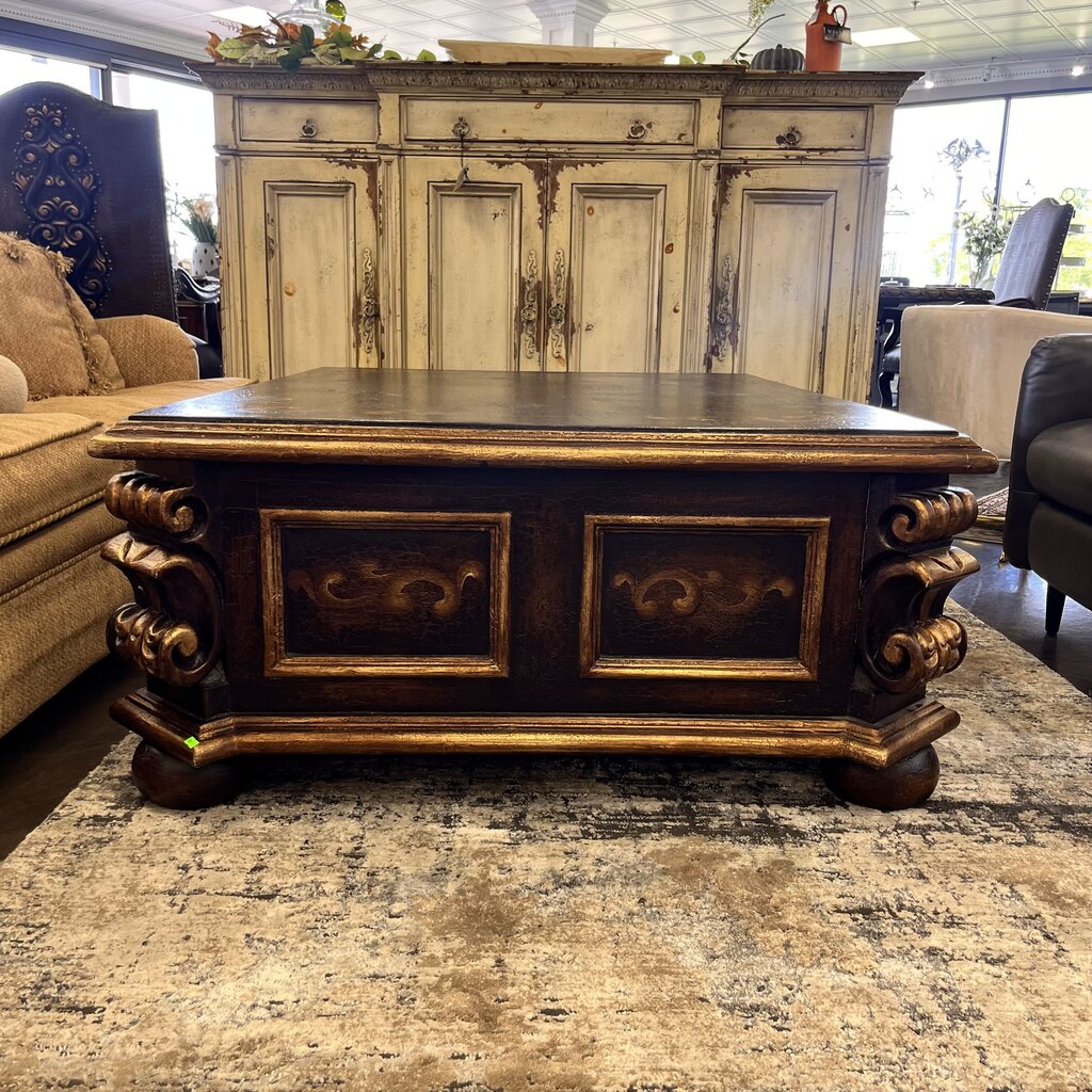 Orig Price $2000 - Carved Cocktail Table w/ Storage