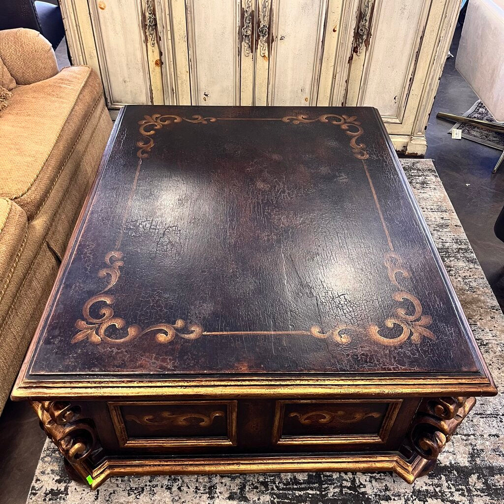 Orig Price $2000 - Carved Cocktail Table w/ Storage