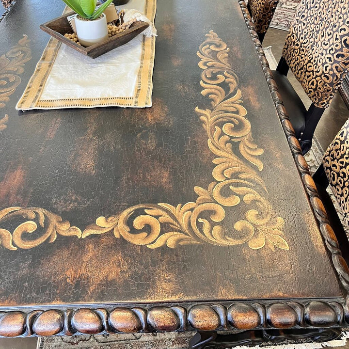 Orig Price $12000 - Ornate Dining Table w/ 8 Chairs