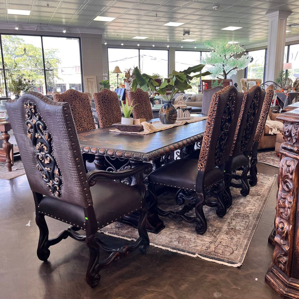 Orig Price $12000 - Ornate Dining Table w/ 8 Chairs