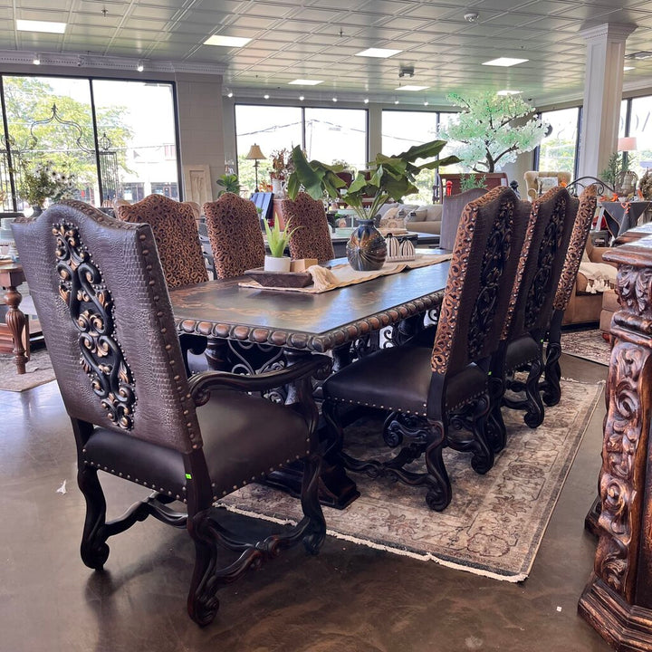 Orig Price $12000 - Ornate Dining Table w/ 8 Chairs