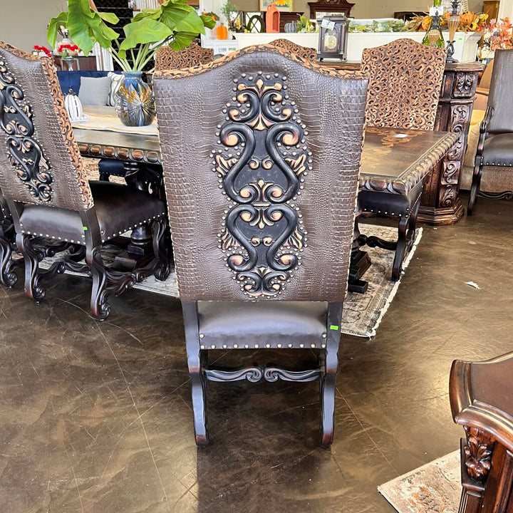 Orig Price $12000 - Ornate Dining Table w/ 8 Chairs