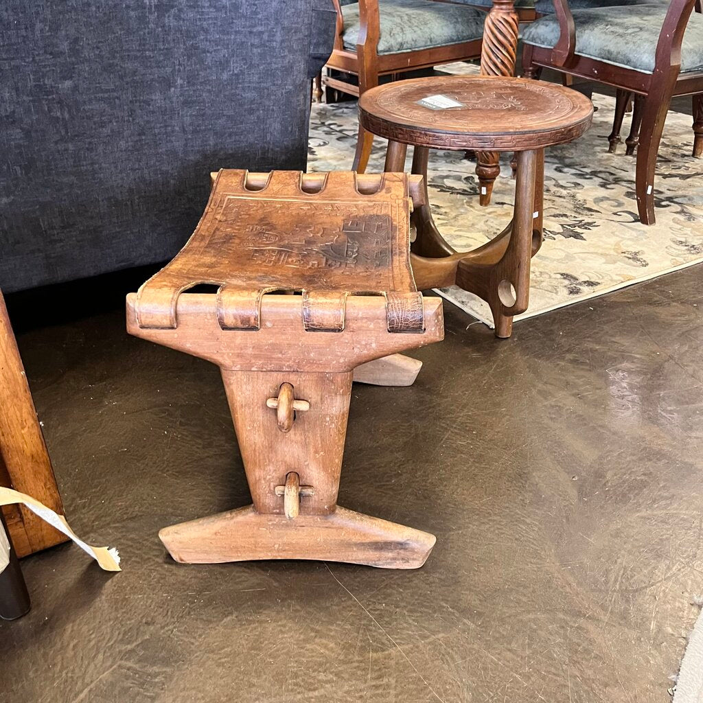 MCM Carved Leather Footstool