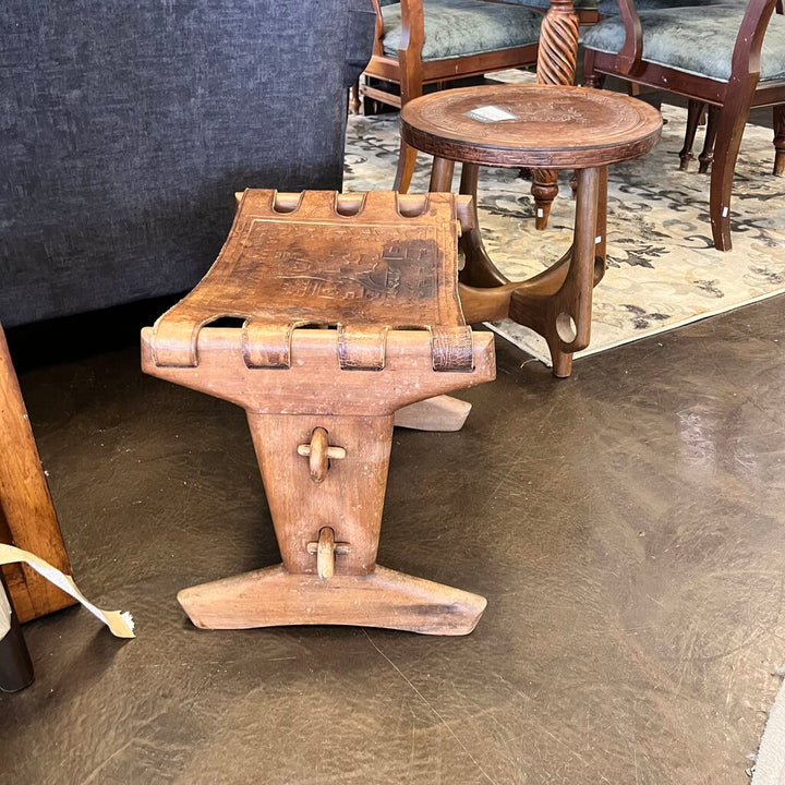 MCM Carved Leather Footstool