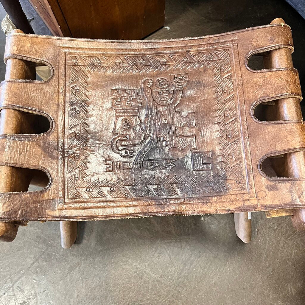 MCM Carved Leather Footstool
