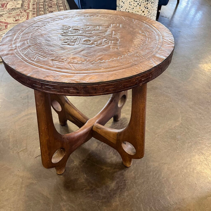 MCM Carved Leather End Table