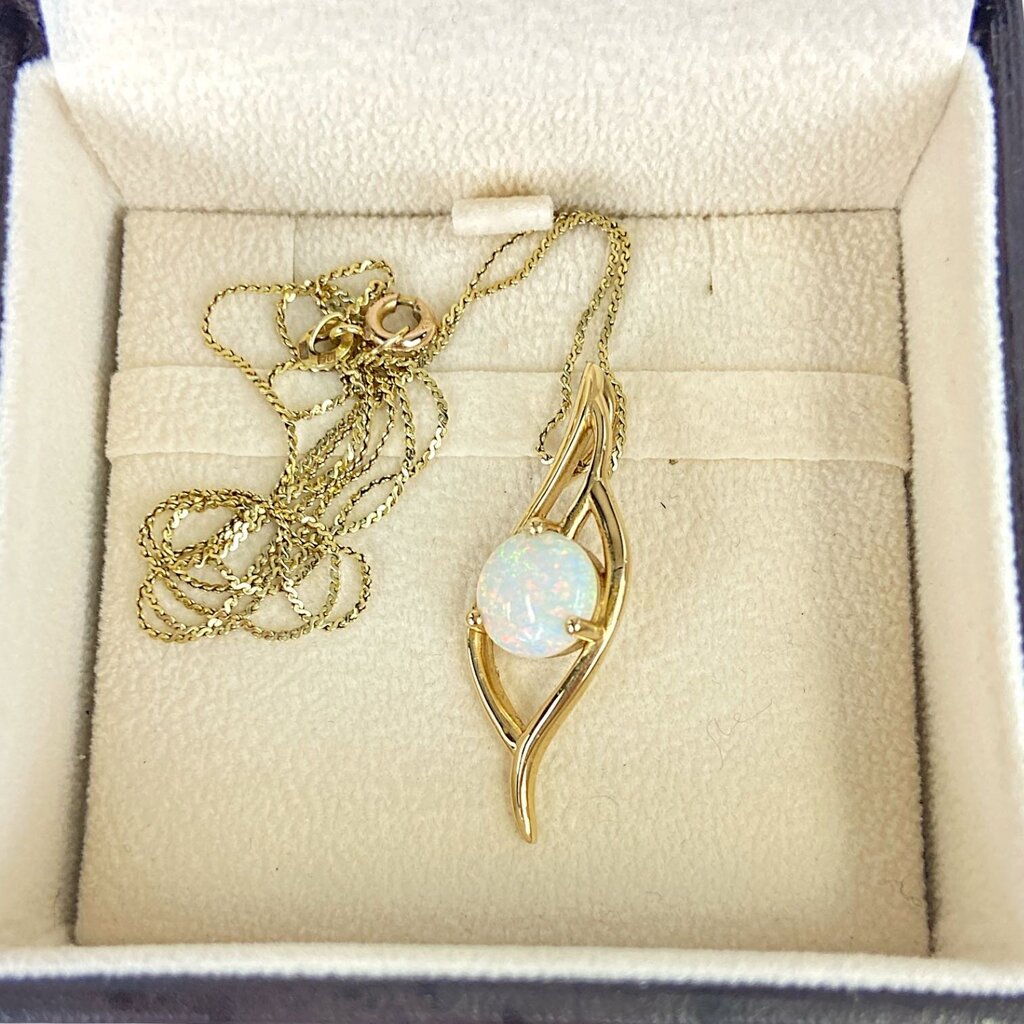 14K Yellow Gold Opal Angel Wing Necklace