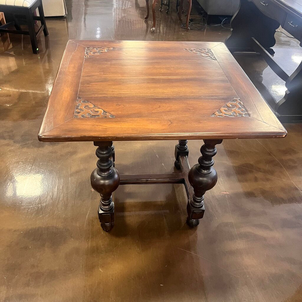 Wood Side Table w/ Carving