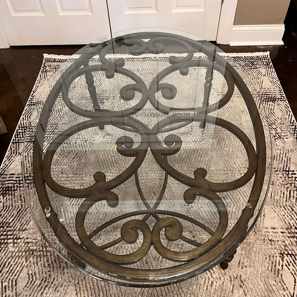 Orig Price $769 - Oval Glass & Metal Cocktail Table