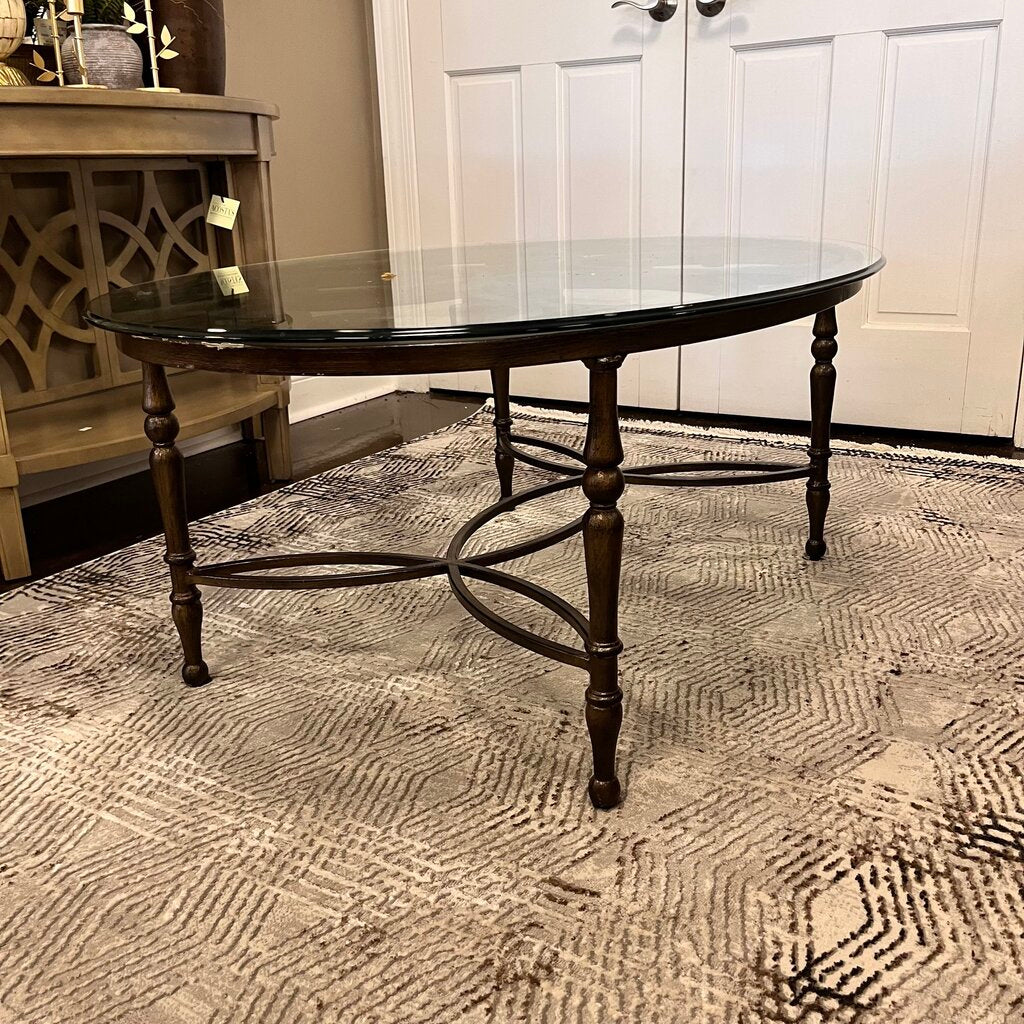 Orig Price $769 - Oval Glass & Metal Cocktail Table