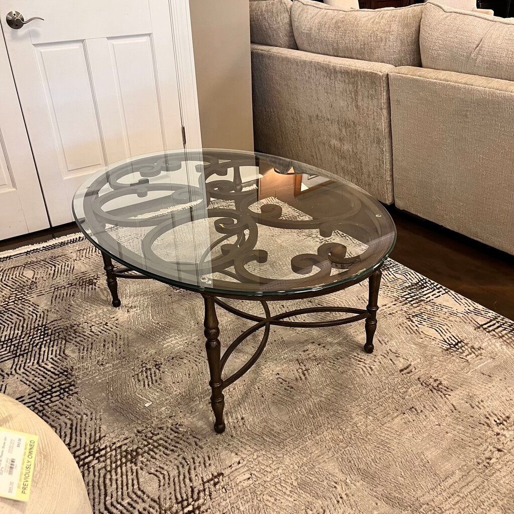 Orig Price $769 - Oval Glass & Metal Cocktail Table