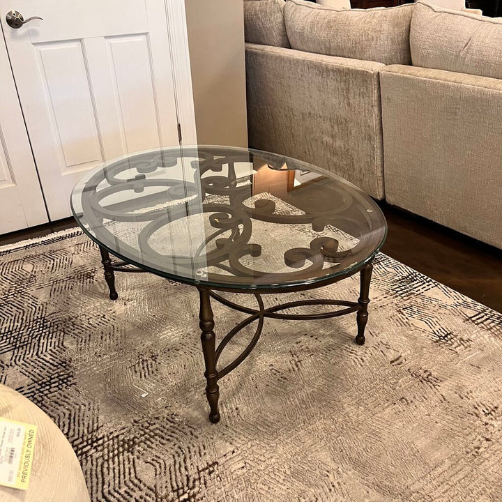 Orig Price $769 - Oval Glass & Metal Cocktail Table