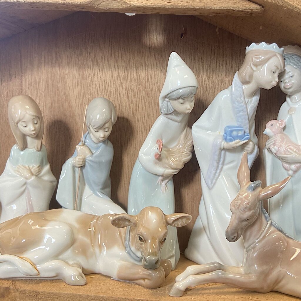 Lladro Nativity Set with Wood Manger Included - Boxes Available