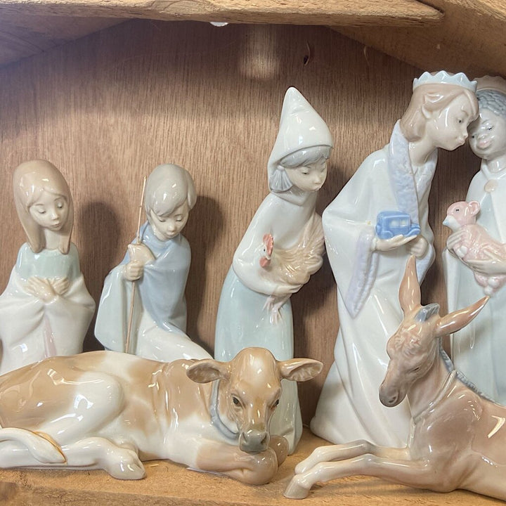 Lladro Nativity Set with Wood Manger Included - Boxes Available