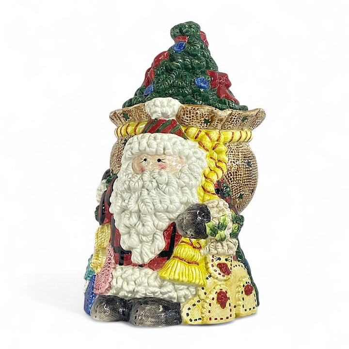 Homespun Folk Art Christmas Cookie Jar with Lid