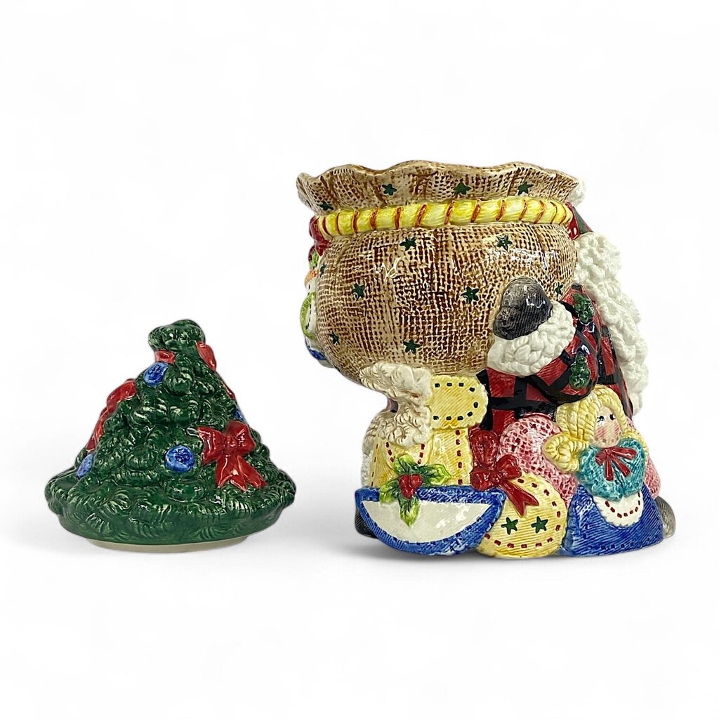 Homespun Folk Art Christmas Cookie Jar with Lid