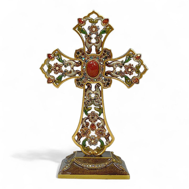 Jeweled Enamel Cross on Stand