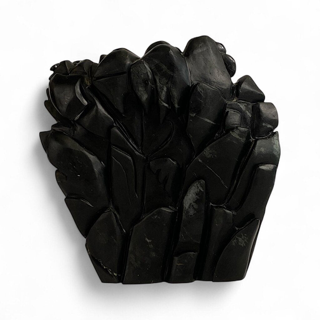 Stone Carving of Wall with Pagodas & Trees