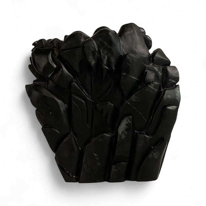 Stone Carving of Wall with Pagodas & Trees