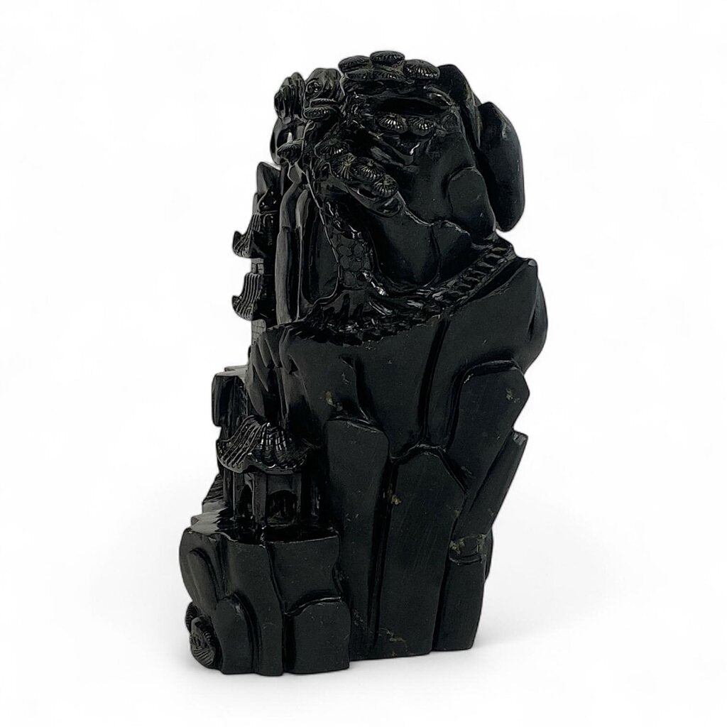 Stone Carving of Wall with Pagodas & Trees