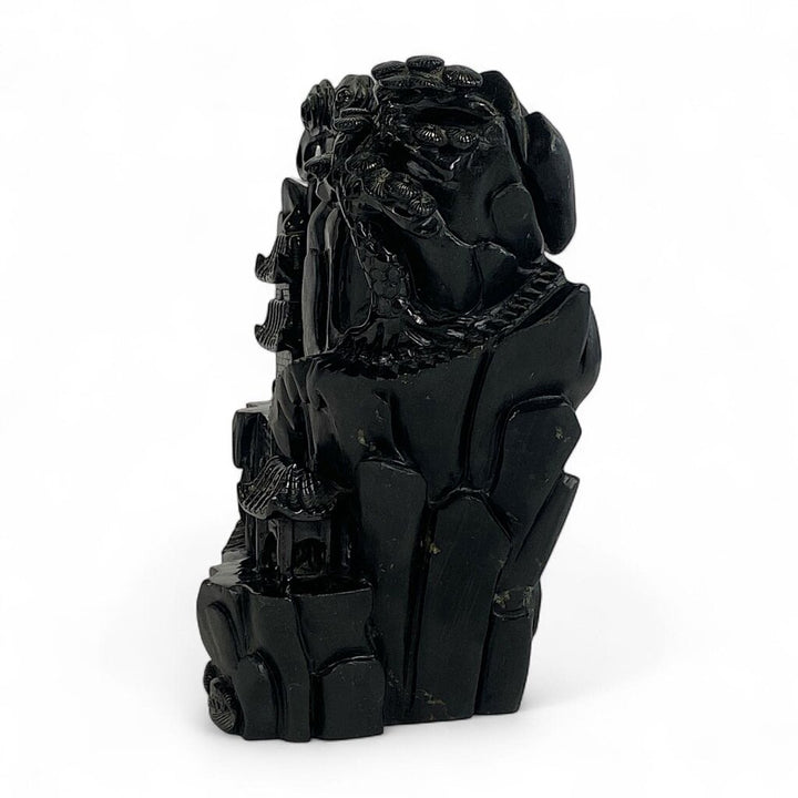 Stone Carving of Wall with Pagodas & Trees