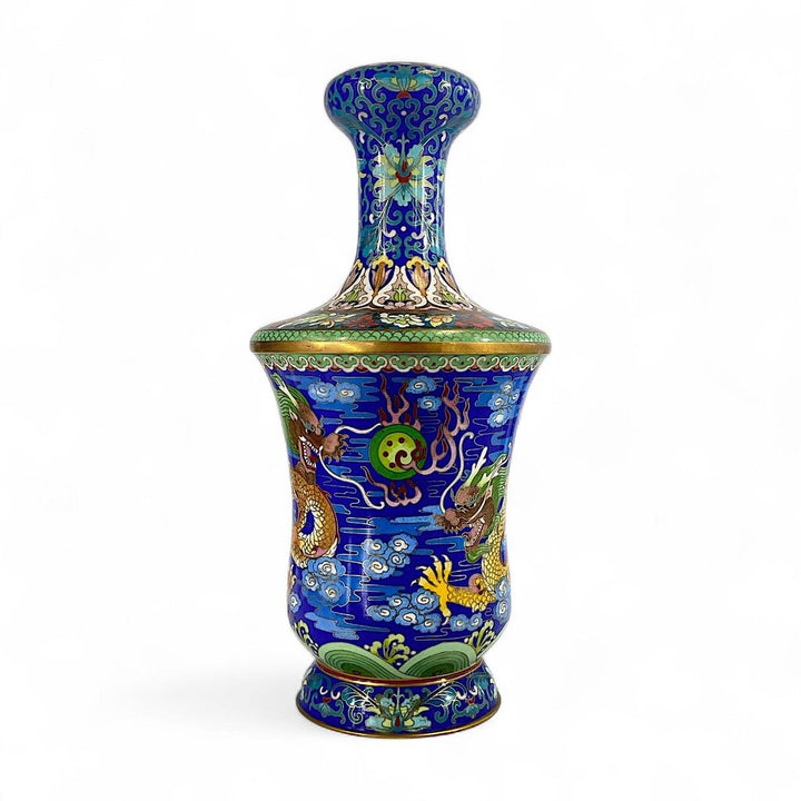 Large Enamel Cloisonne Vase with Dragon Illustration