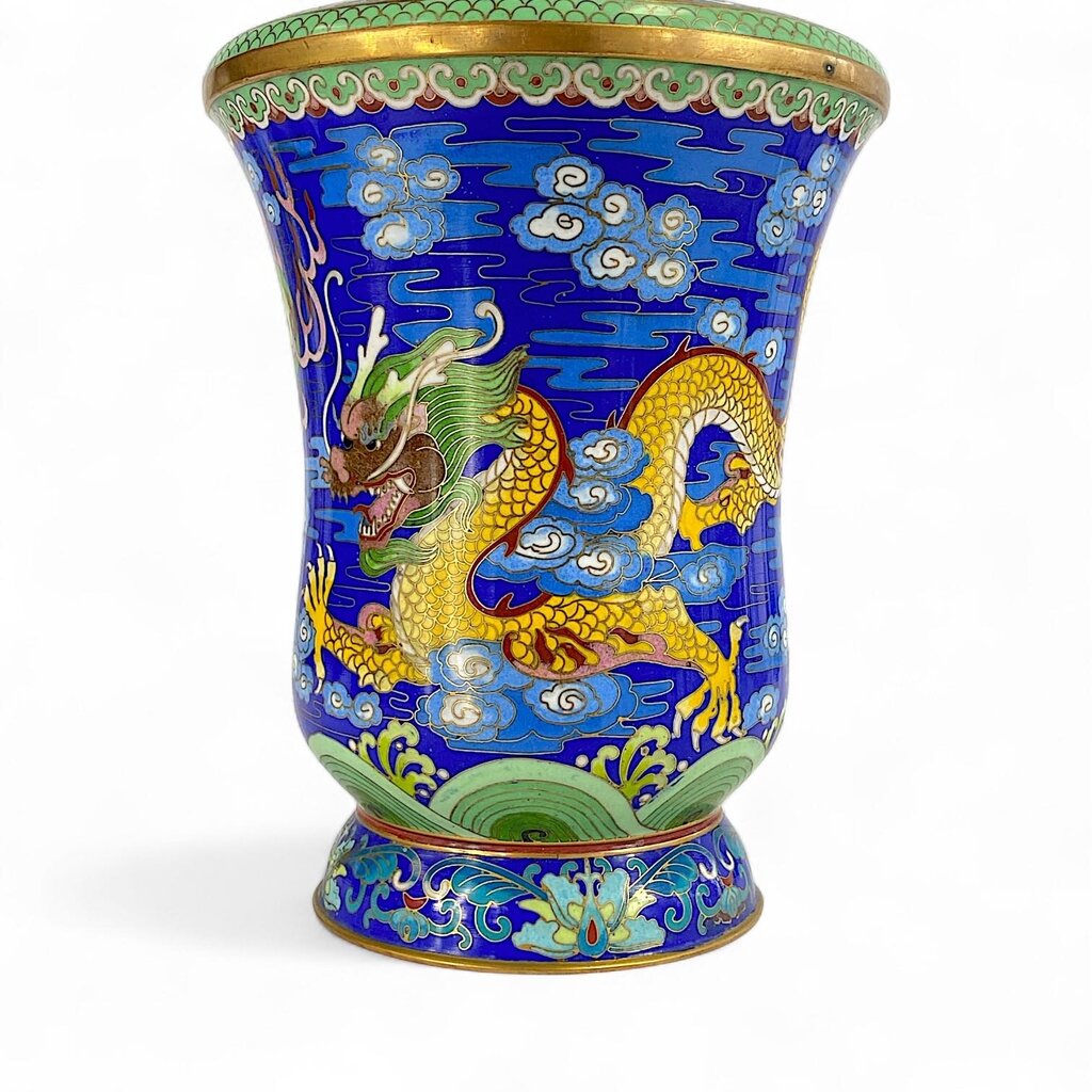Large Enamel Cloisonne Vase with Dragon Illustration