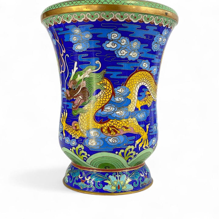 Large Enamel Cloisonne Vase with Dragon Illustration