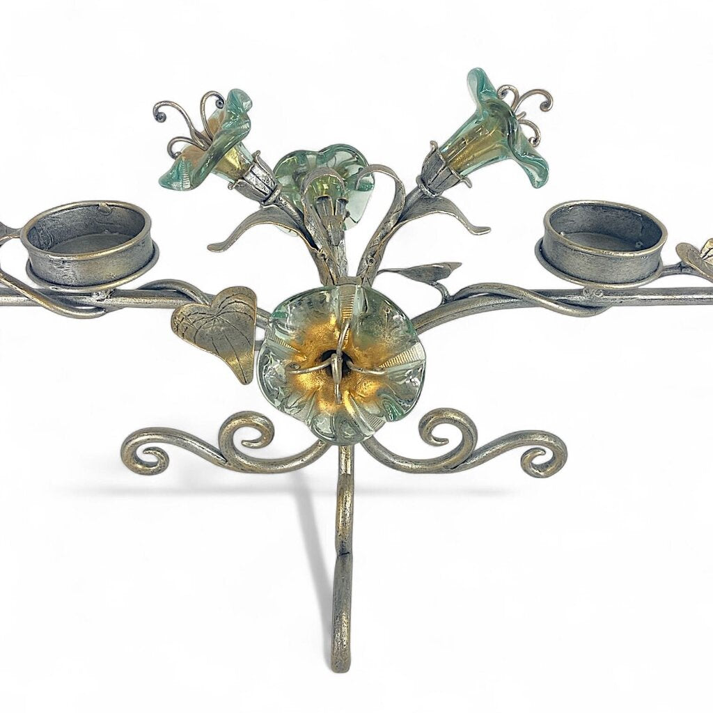 Metal Candelabra with Glass Accent Flowers