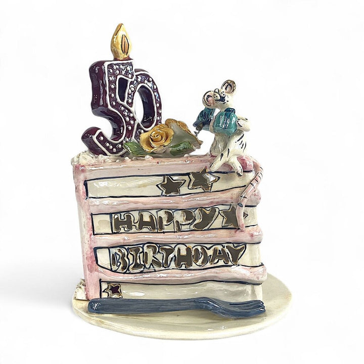 Ceramic 50th Birthday Cake Tealight Candle Holder