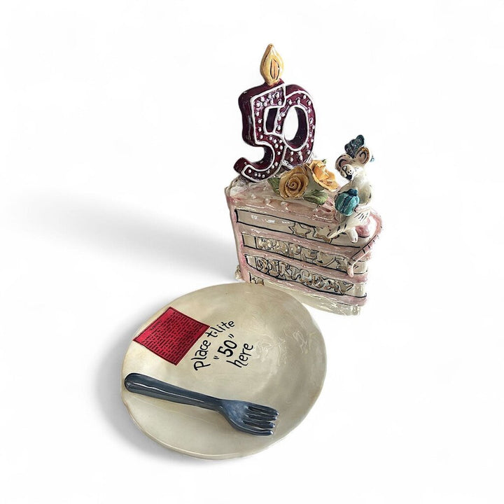 Ceramic 50th Birthday Cake Tealight Candle Holder