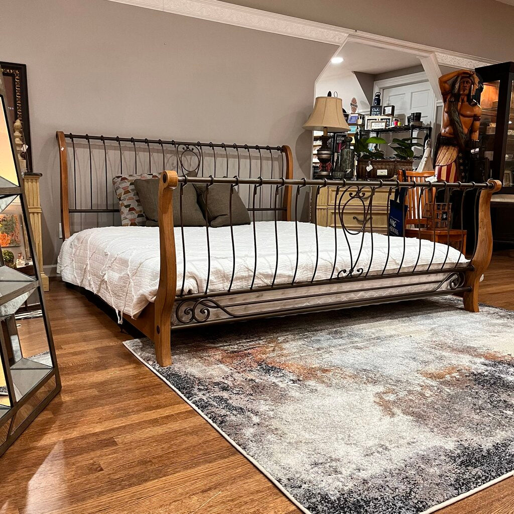 Iron and Wood King Sleigh Bed