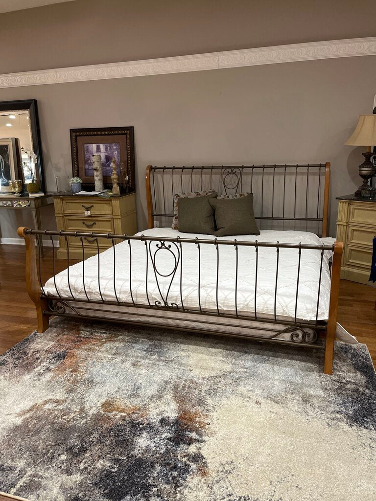 Iron and Wood King Sleigh Bed