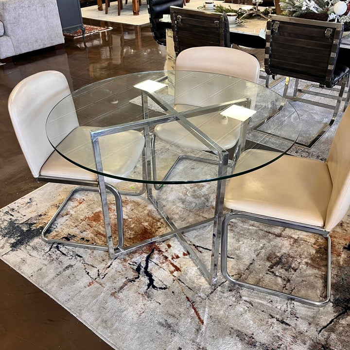 MCM Glass & Chrome Dining Table w/ 4 Chairs