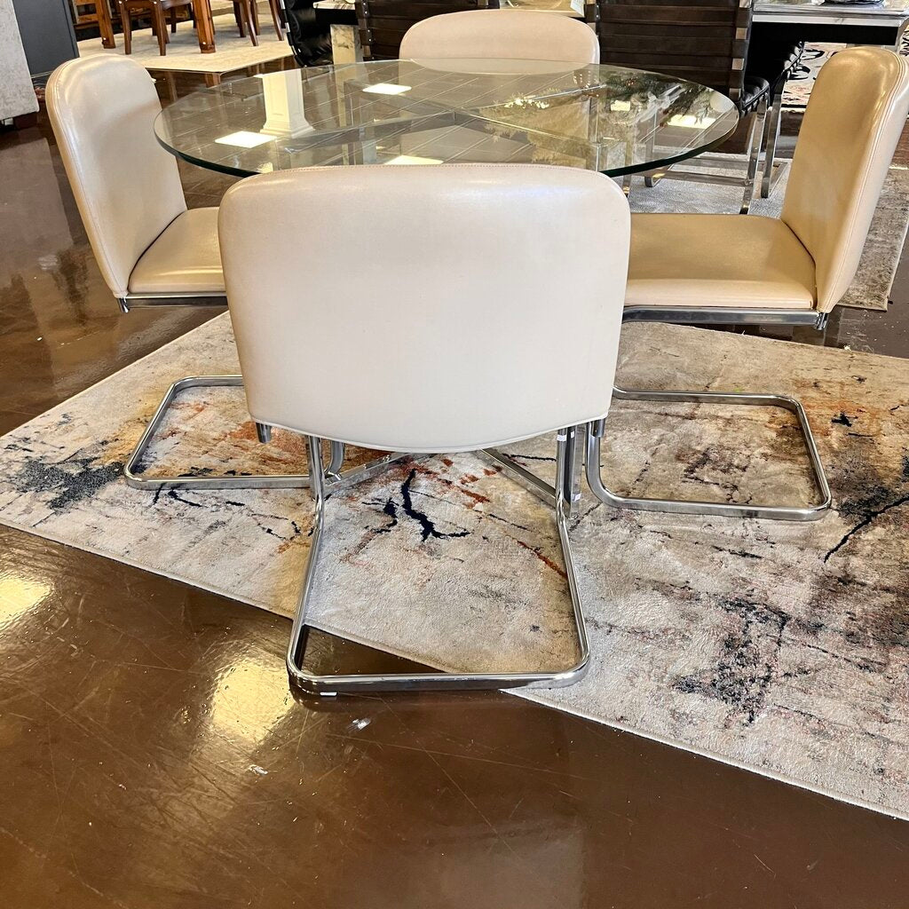 MCM Glass & Chrome Dining Table w/ 4 Chairs