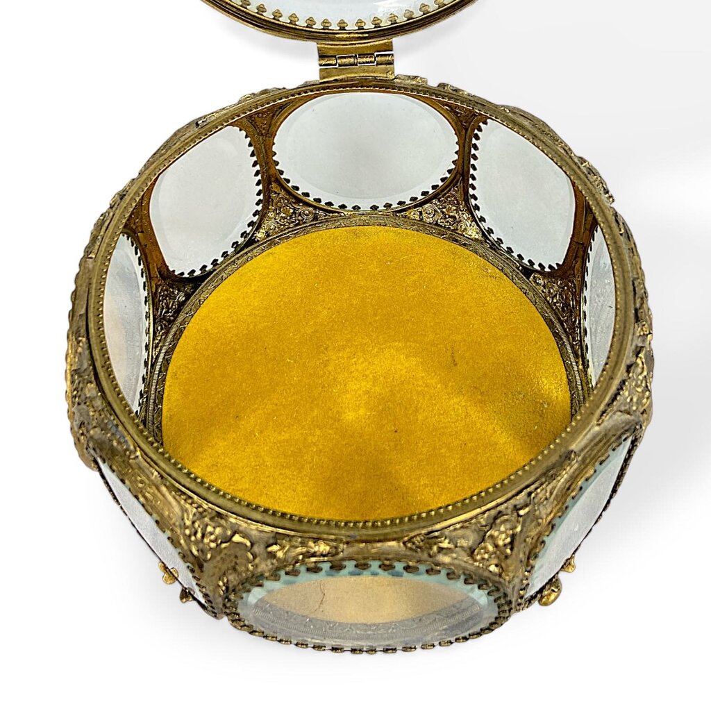 Vintage Filigree Brass w/ Beveled Glass Jewelry Box - Acosta's Home