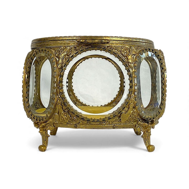 Vintage Filigree Brass w/ Beveled Glass Jewelry Box - Acosta's Home