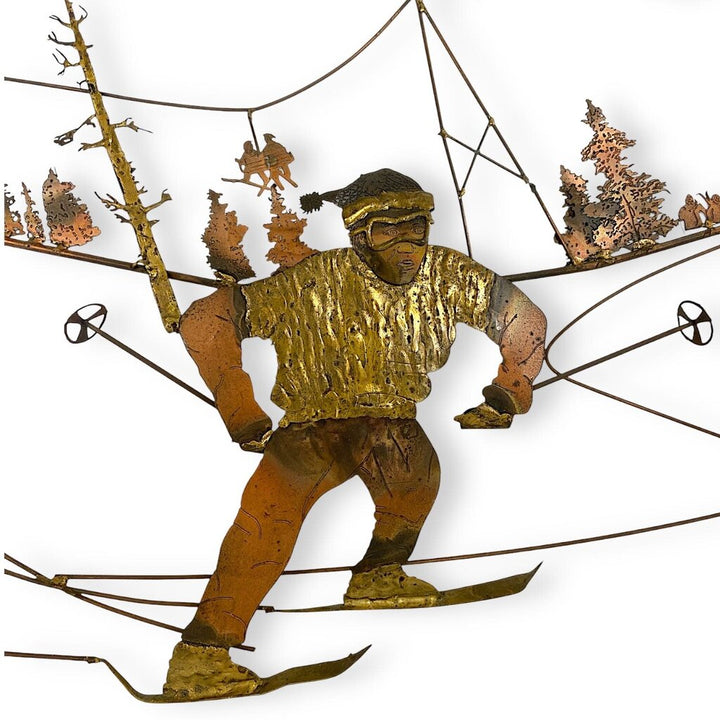 Brutalist Copper & Brass Ski Resort Scene Wall Hanging