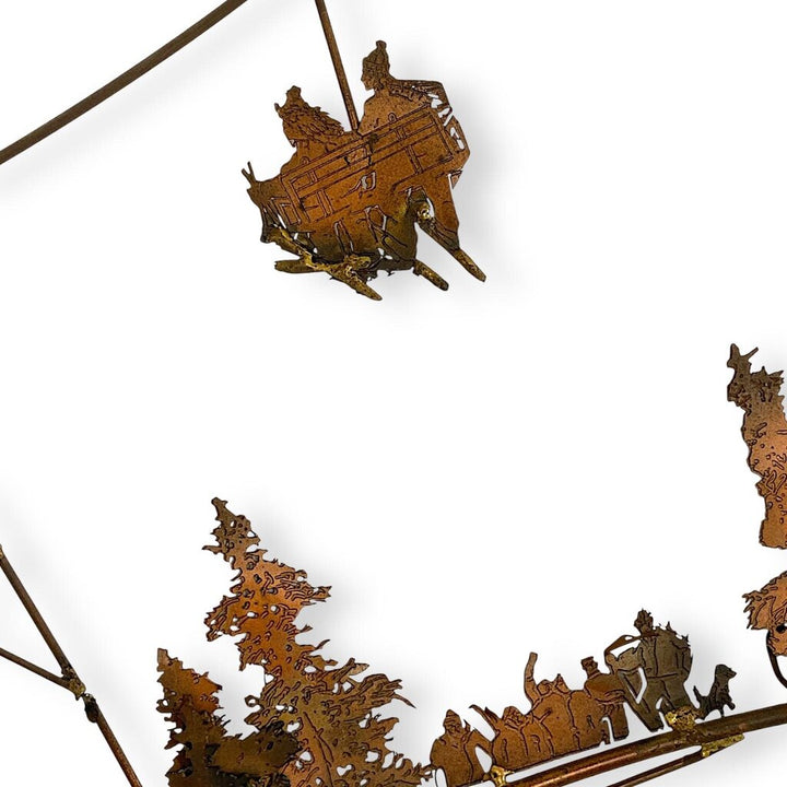 Brutalist Copper & Brass Ski Resort Scene Wall Hanging